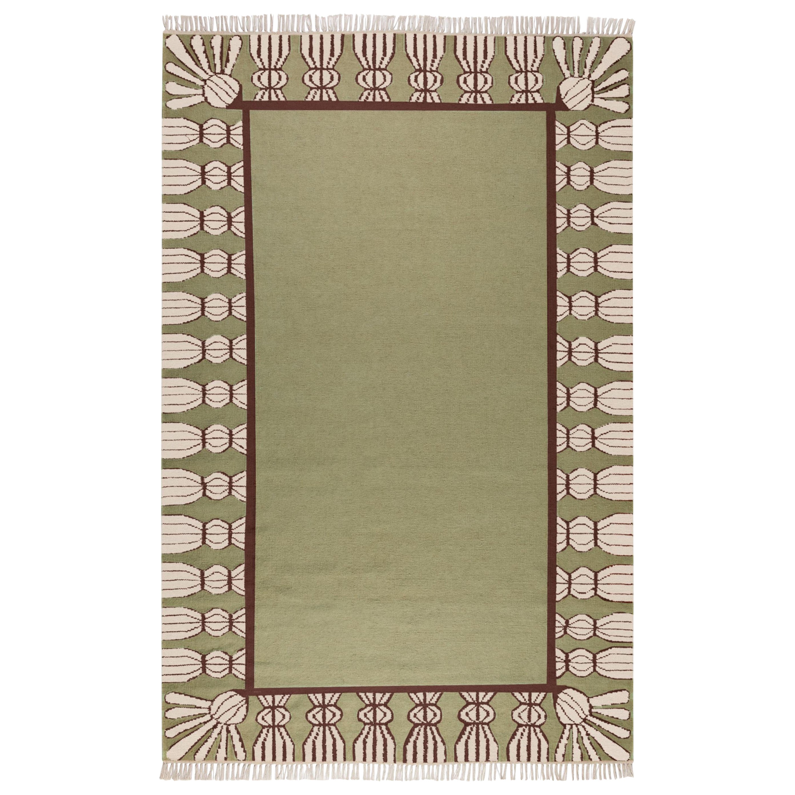 Handgewebter Wollteppich mit Quasten, 8' x 10', Sage, Chocolate und Eierschale