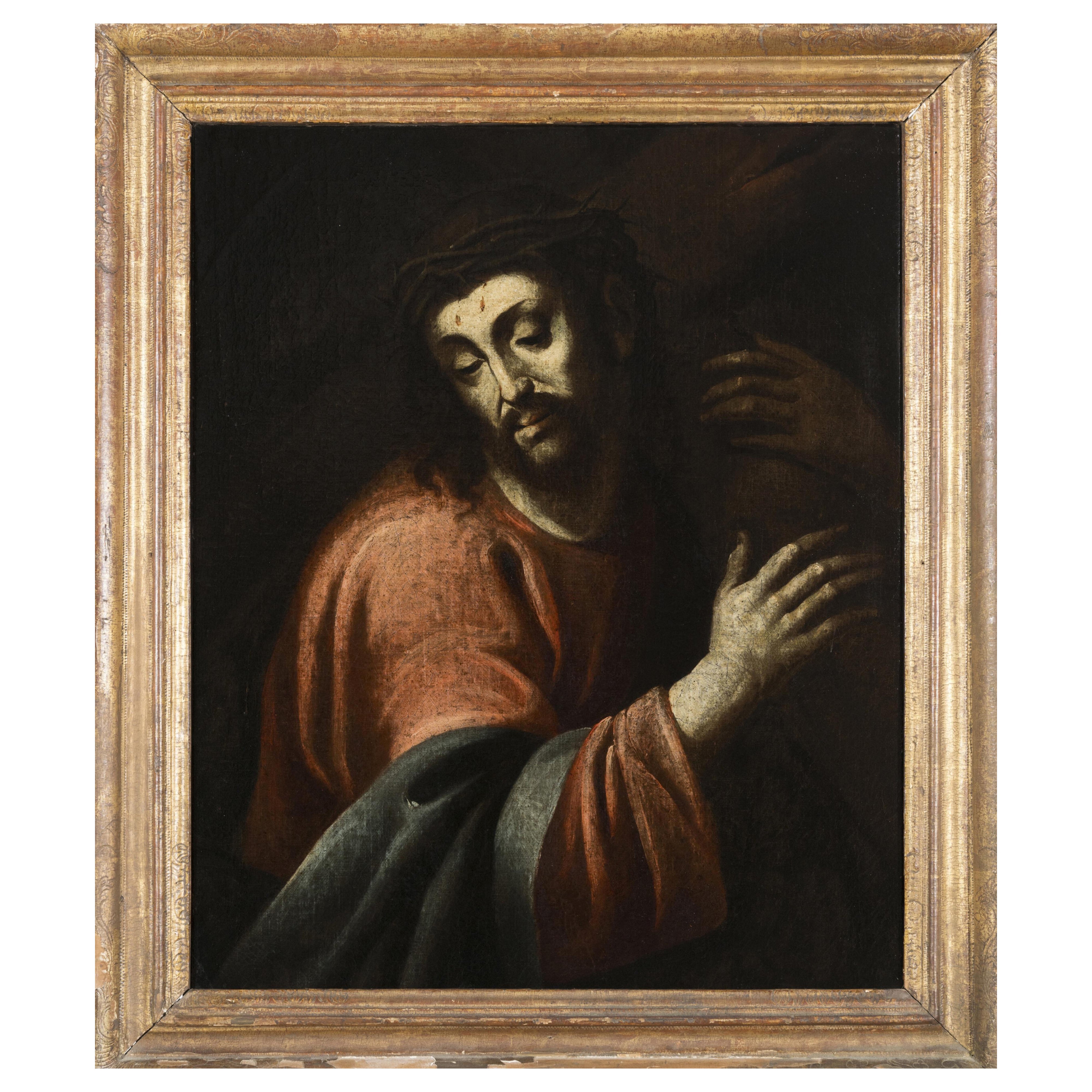 Importante opera di Spanish School del XVII secolo, "Cristo che porta la croce".
