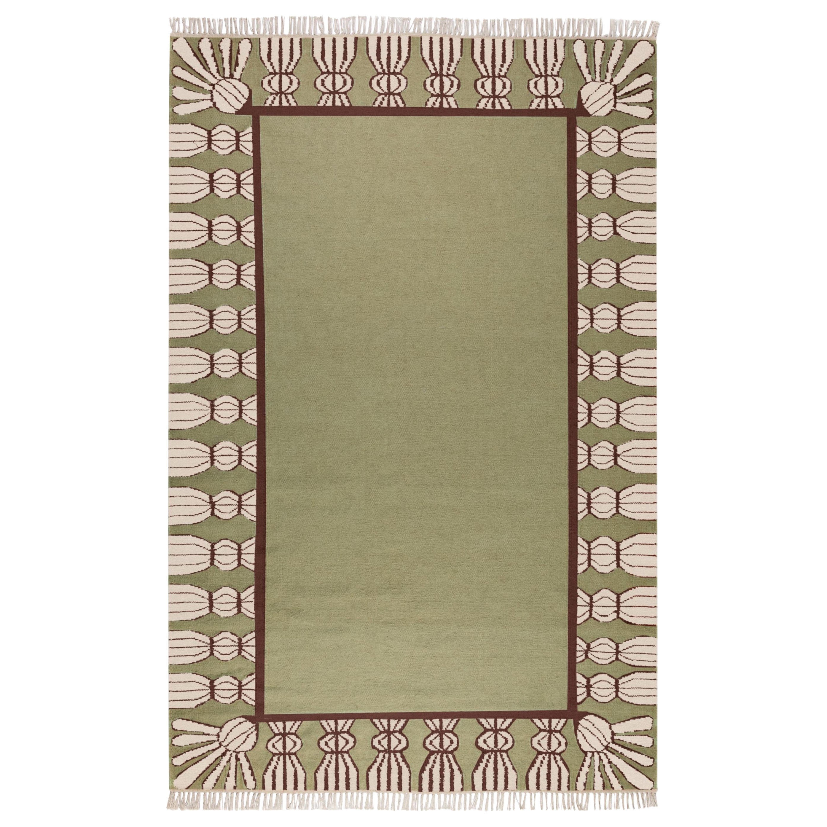 Handgewebter Wollteppich mit Quasten, 9' x 12', Sage, Chocolate und Eierschale