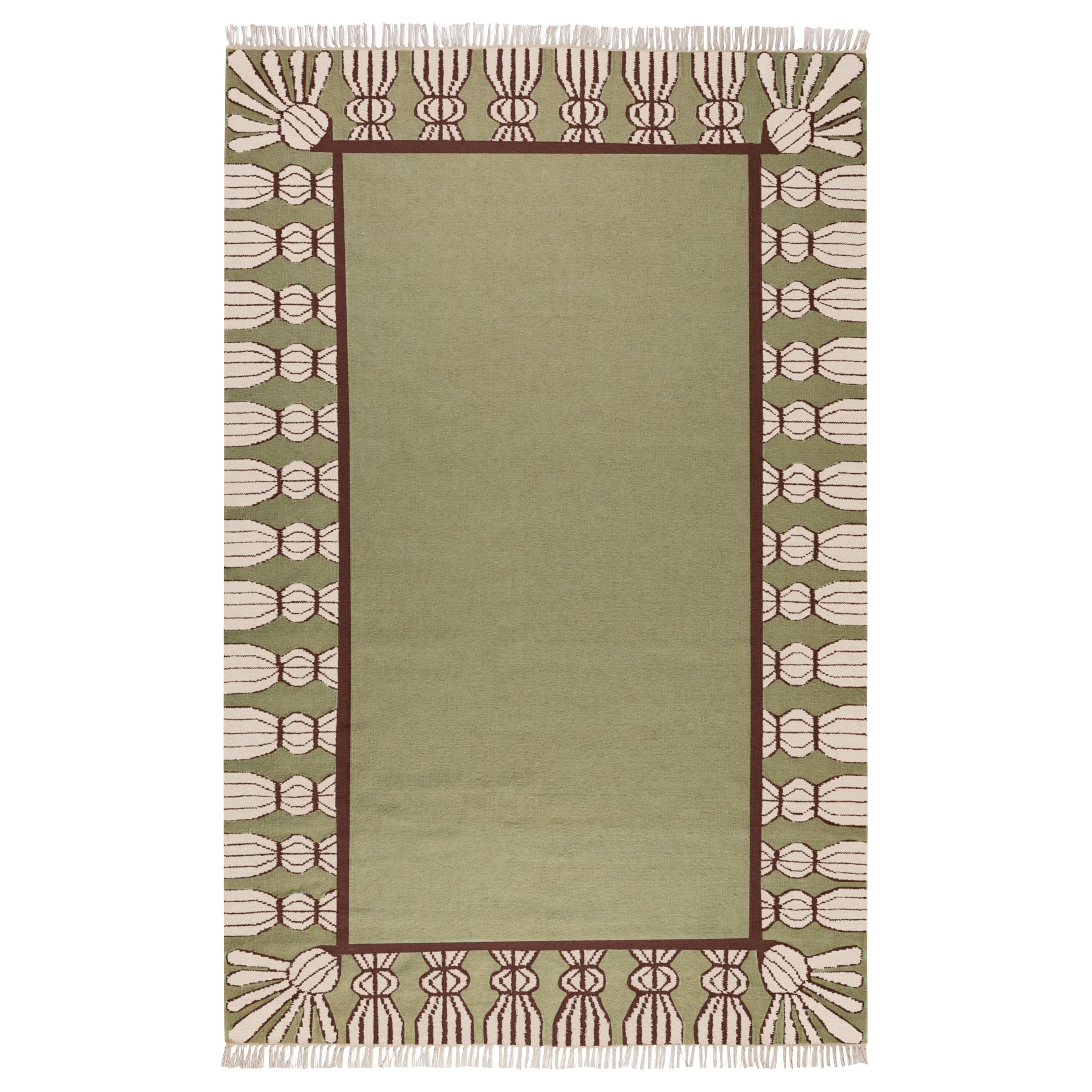 Handgewebter Wollteppich mit Quasten, 10' x 14', Sage, Chocolate und Eierschale