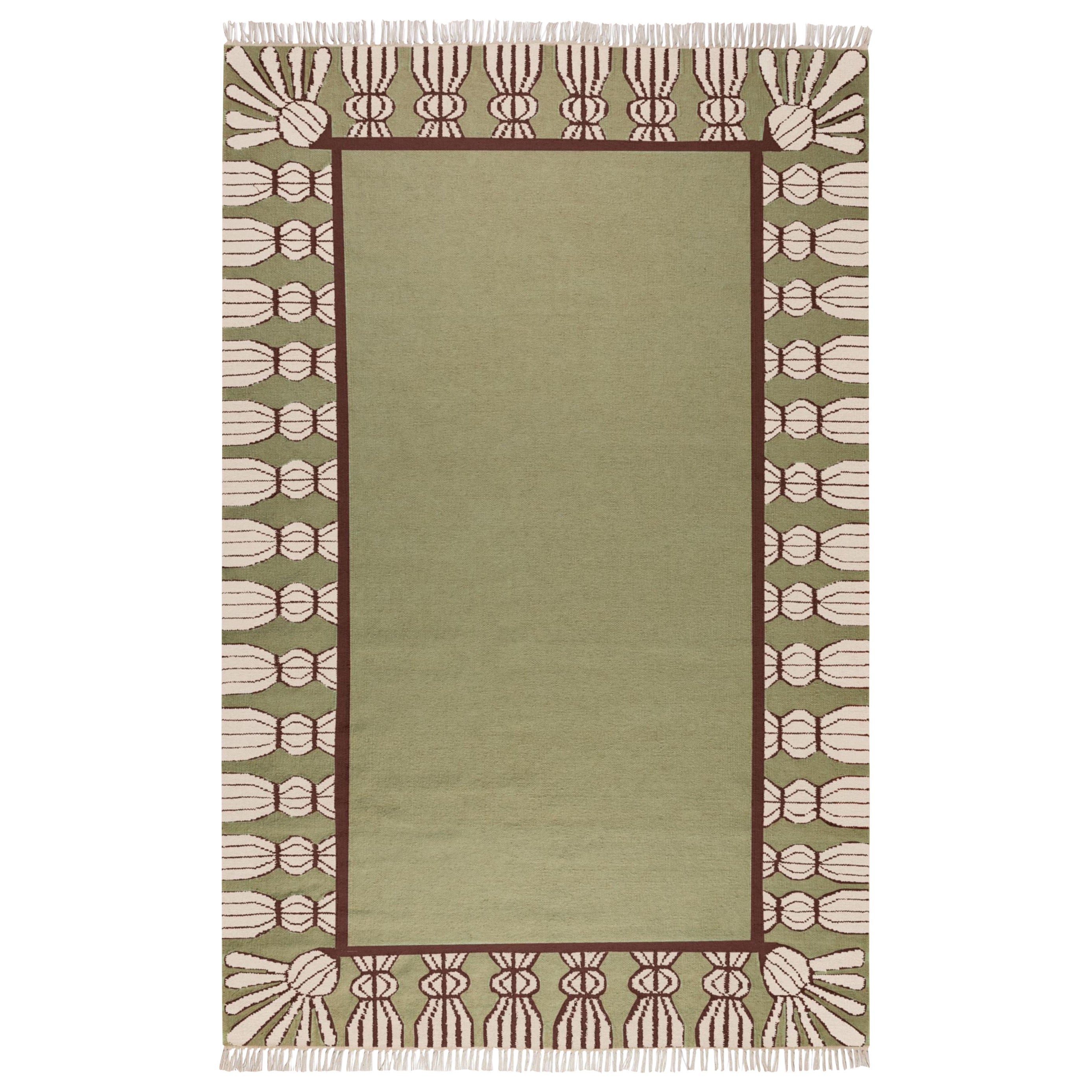 Handwoven Wool Tassel Rug, 12' x 15', Sage, Chocolate and Eggshell