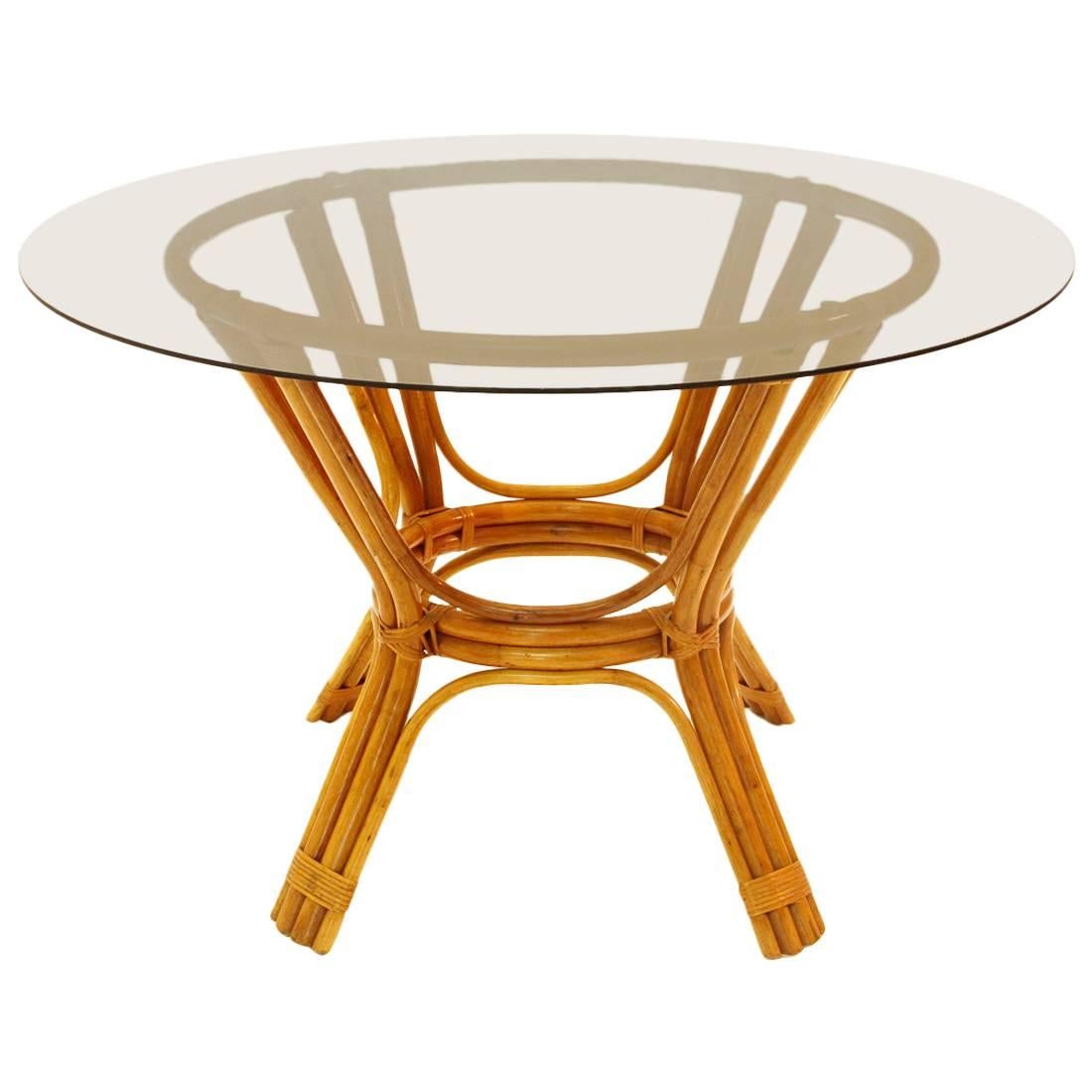 Italian Vintage Bamboo Table with Glass Top, 1970s