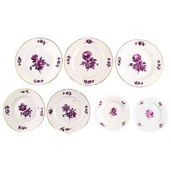 Royal Copenhagen Seven Antique Purple Flowers Plates, 1890-1920