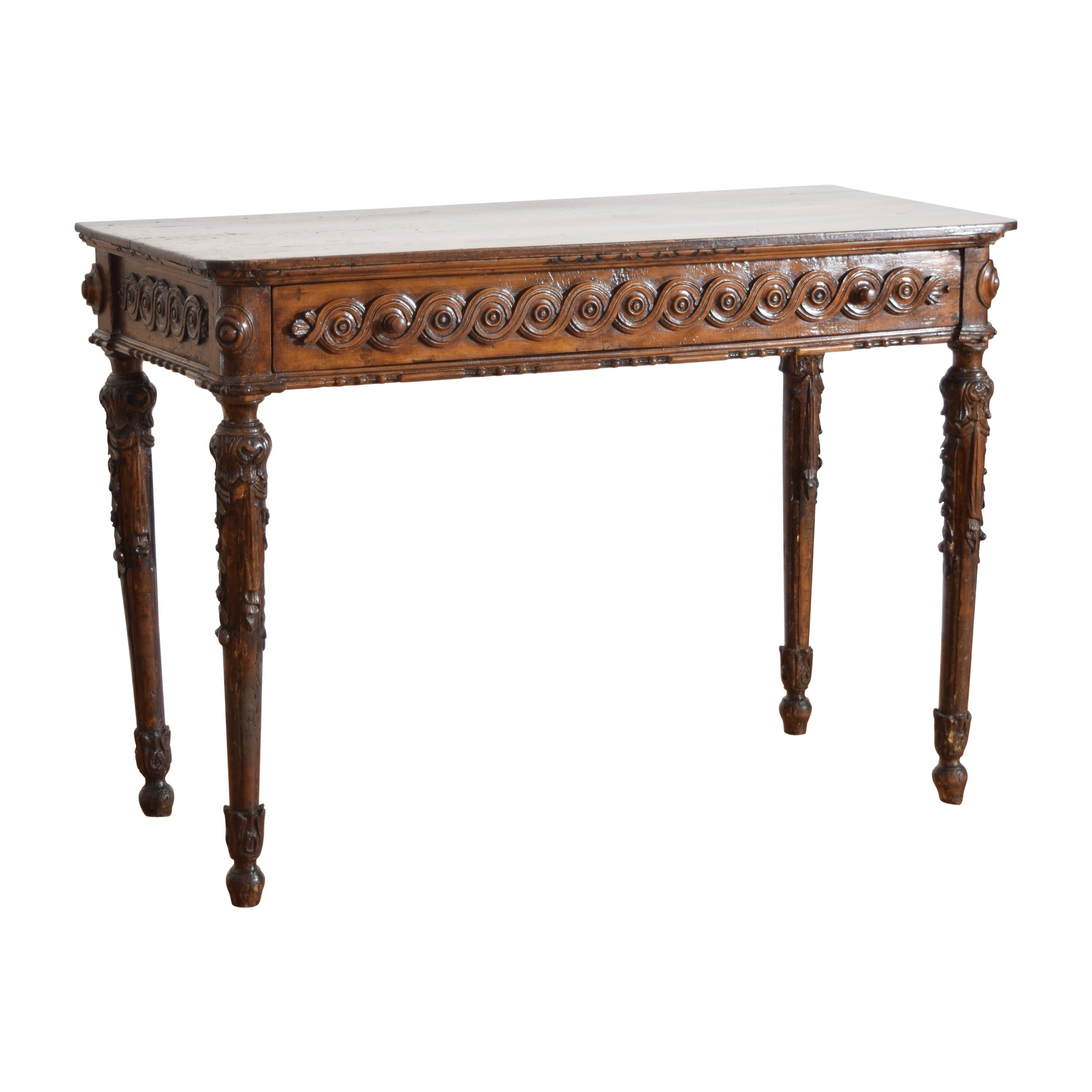 Italian, Piemontese, Carved Larice 1-Drawer Console, last quarter 18th century For Sale