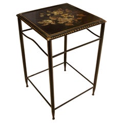 1950s Metal Side Table with Painted Floral Decoration