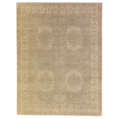 Modern Paki Peshawar Organic Wool Rug in Beige with Allover Pattern