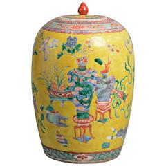 19th Century Yellow Ground Porcelain Vase and Cover