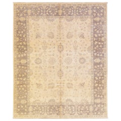 Handcrafted Modern Paki Peshawar Beige Wool Rug with Palmettes Design
