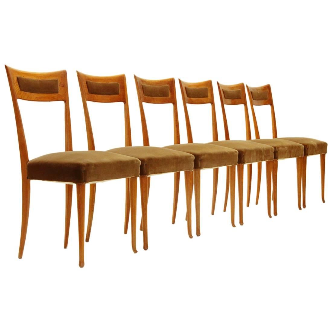 Italian Wooden Chairs, 1950s, Set of Six