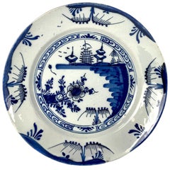 Large 18th Century Blue and White English Delft Plate Circa 1760