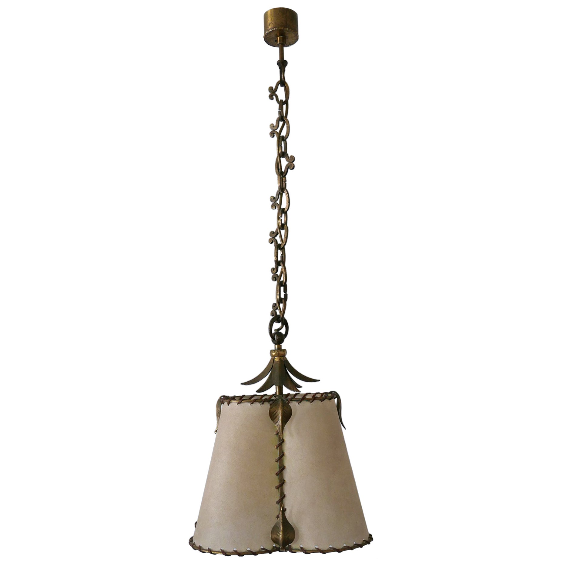 Amazing Mid Century Modern Brass & Parchment Pendant Lamp Germany 1960s For Sale