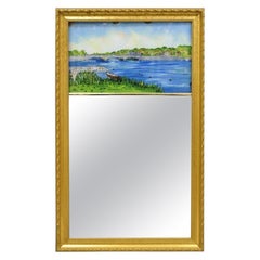 Vintage Federal Reverse Glass Hand Painted Small Mirror "Gorhams Pond Darien CT"