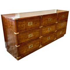 Iconic Mid Century Drexel Campaign Nine Drawer Dresser From Rare Brigade Line