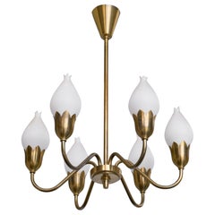 Fog & Mørup, Chandelier, Brass, Glass, Denmark, 1950s