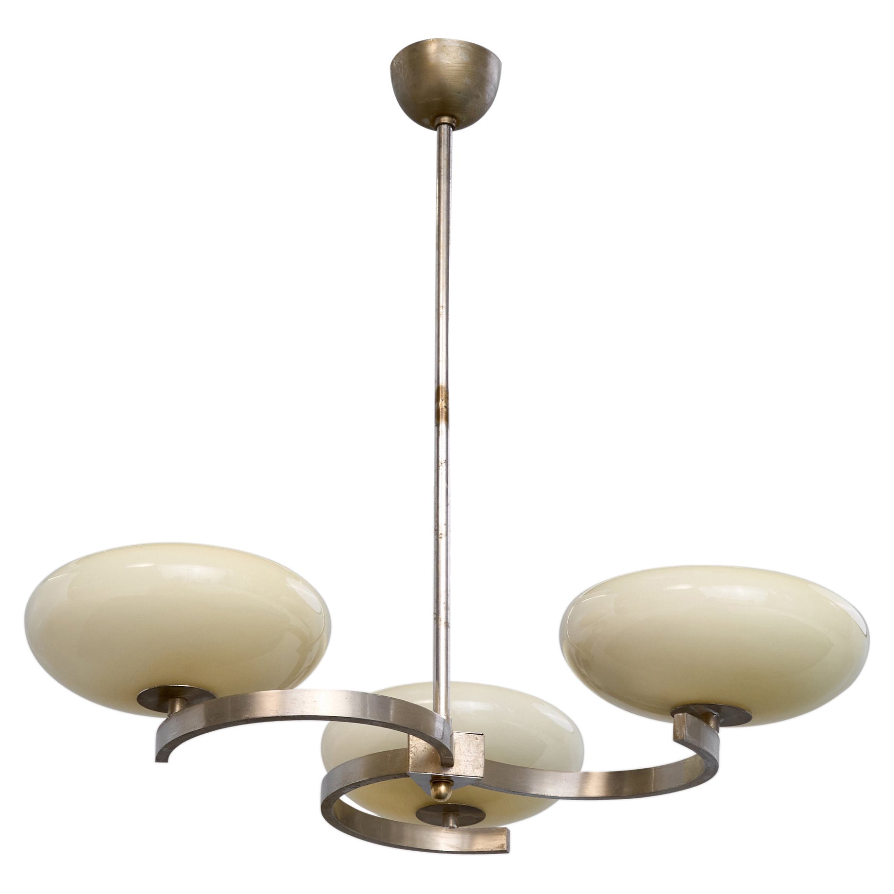 German Designer, Chandelier, Nickel, Glass, Germany, 1920s
