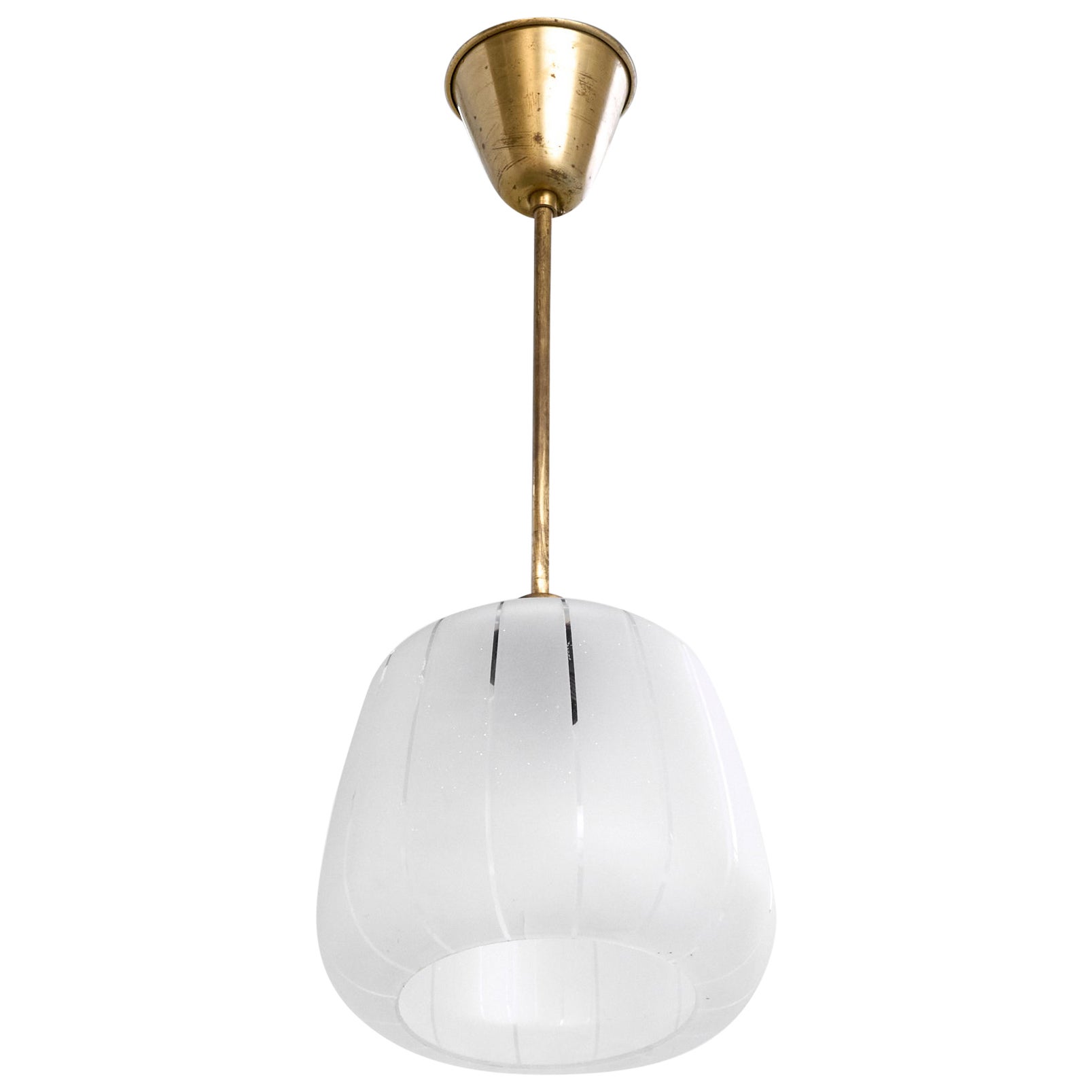 Swedish Designer, Pendant Light, Brass, Glass, Sweden, 1950s