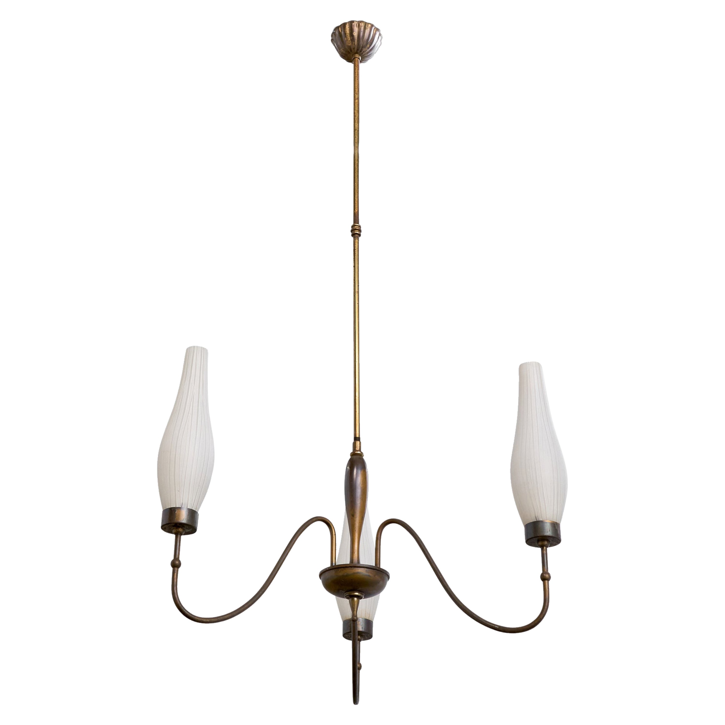 Italian Designer, Chandelier, Brass, Glass, Italy, 1940s