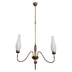 Italian Designer, Chandelier, Brass, Glass, Italy, 1940s