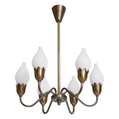 Fog & Mørup, Lampadario, Ottone, Vetro, Danimarca, anni '1950