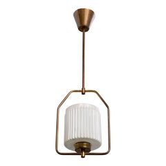Swedish Designer, Pendant Light, Brass, Glass, Sweden, 1950s