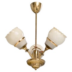 Stockmann Oy, Chandelier, Brass, Glass, Finland, 1950s