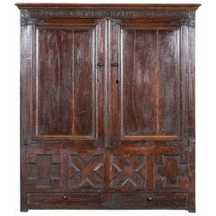 Large English Early 18thC Carved Oak Marriage Cabinet