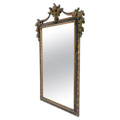 Carved & Painted  Floral Pattern Frame Rectangle Decorative Wall Mirror