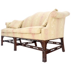 Henredon Camel Back Carved Mahogany Stretcher Base Sofa