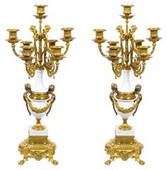  Pair of decorative Louis XV Revival  Ormolu and Marble Candelabra