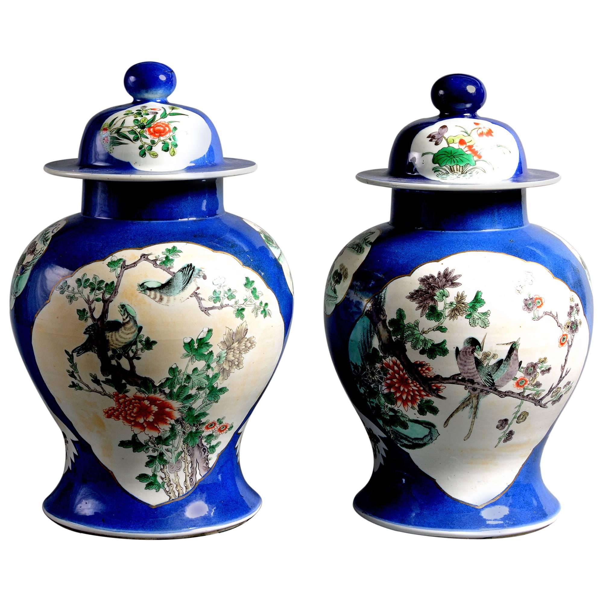 Pair of 19th Century Famille Verte Vases and Covers