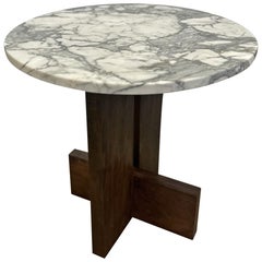 Arabescato Marble & Dark Walnut Axel Side Table by Mary Ratcliffe Studio