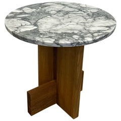 Arabescato Marble & White Oak Axel Side Table by Mary Ratcliffe Studio