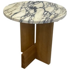Calcatta Monet Marble & White Oak Axel Side Table by Mary Ratcliffe Studio
