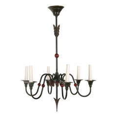 Antique Green and Red Oxide Painted Chandelier