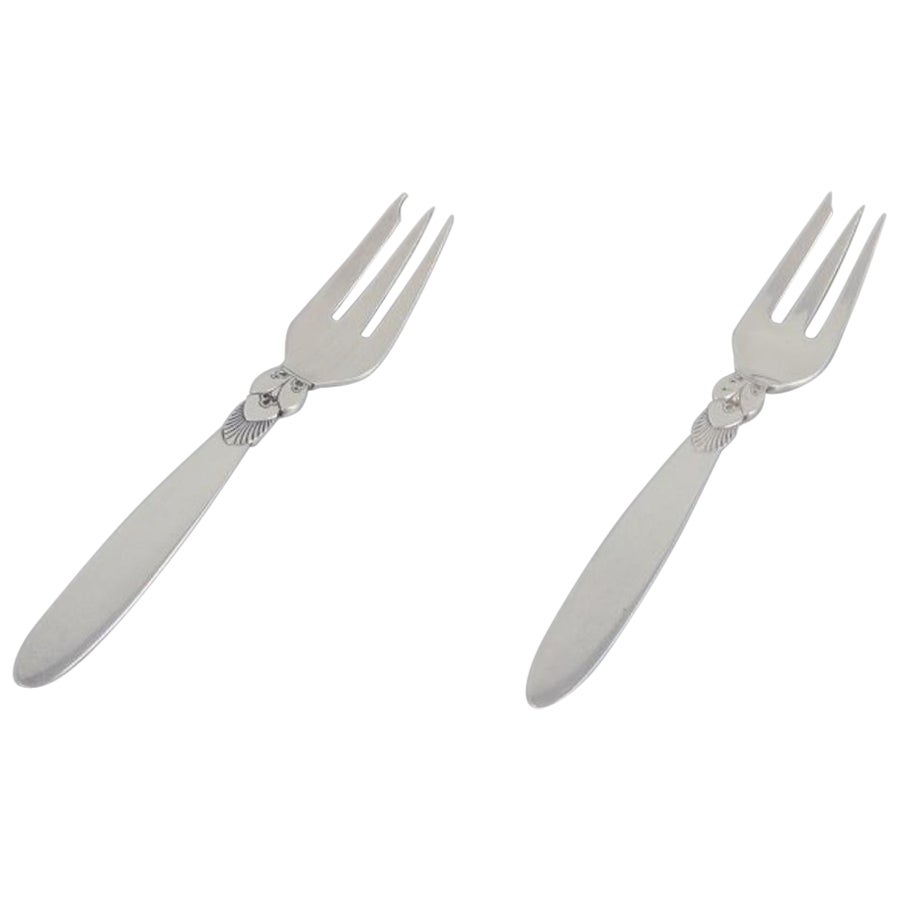 Georg Jensen Cactus. Two cake forks in sterling silver. Stamped with 1933-1944