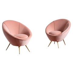 1950's Italian Pink Velvet Chairs