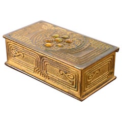 Tiffany Studios New York Bronze Doré and Abalone Stamp Box