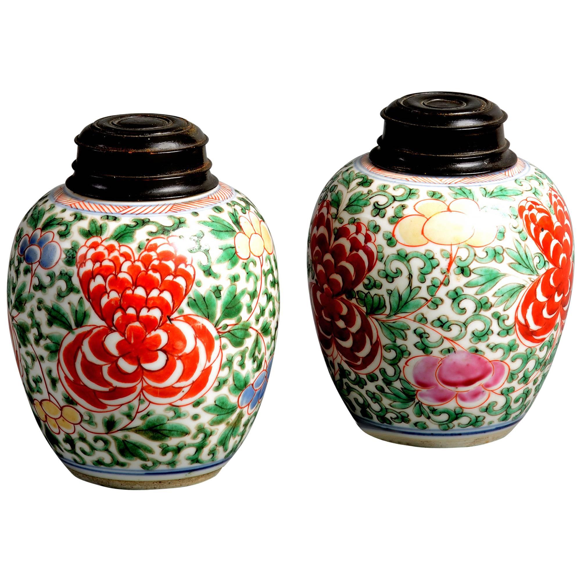 Pair of 17th Century Kangxi Period Wucai Porcelain Vases