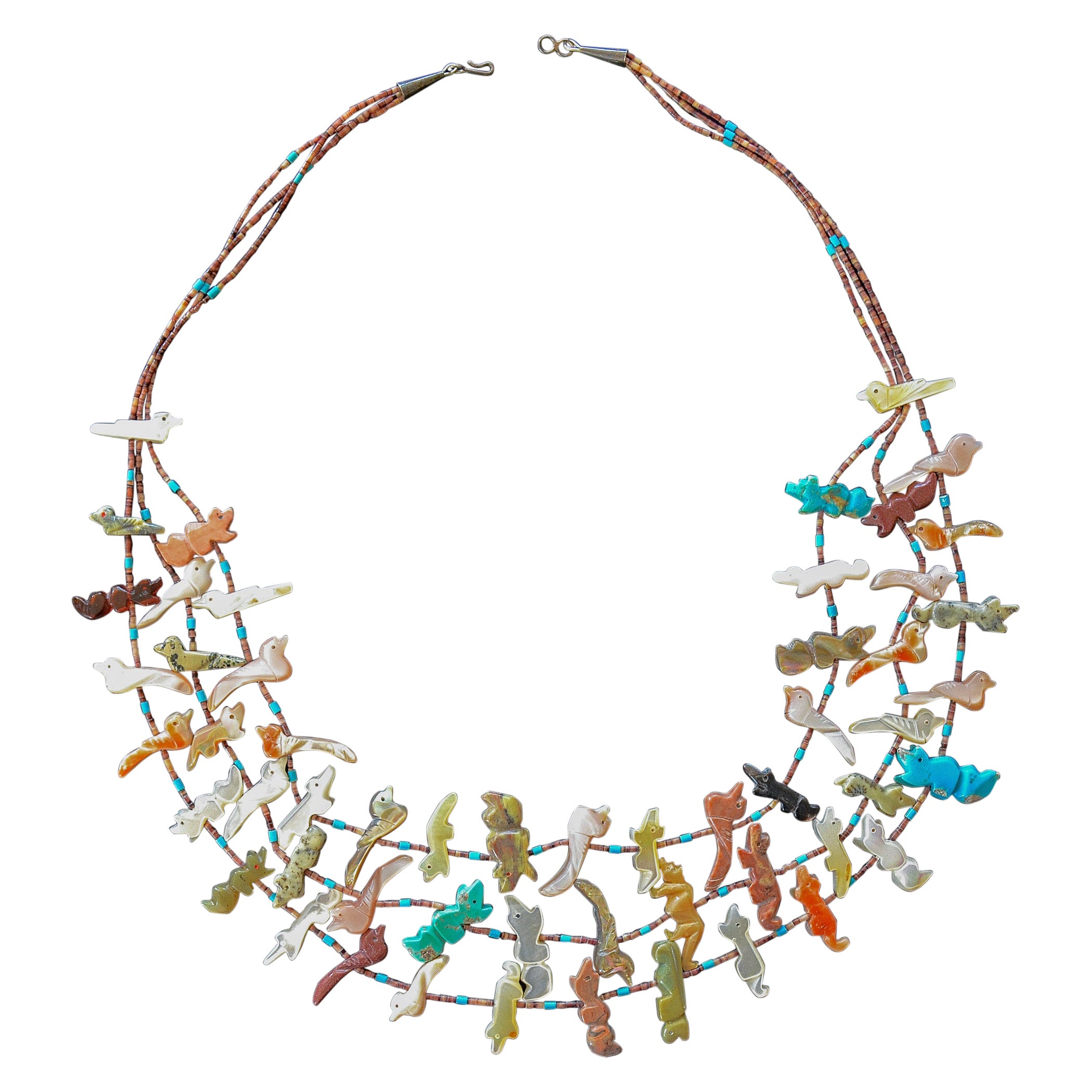 Zuni, collier fétiche vintage à trois rangs des années 1970