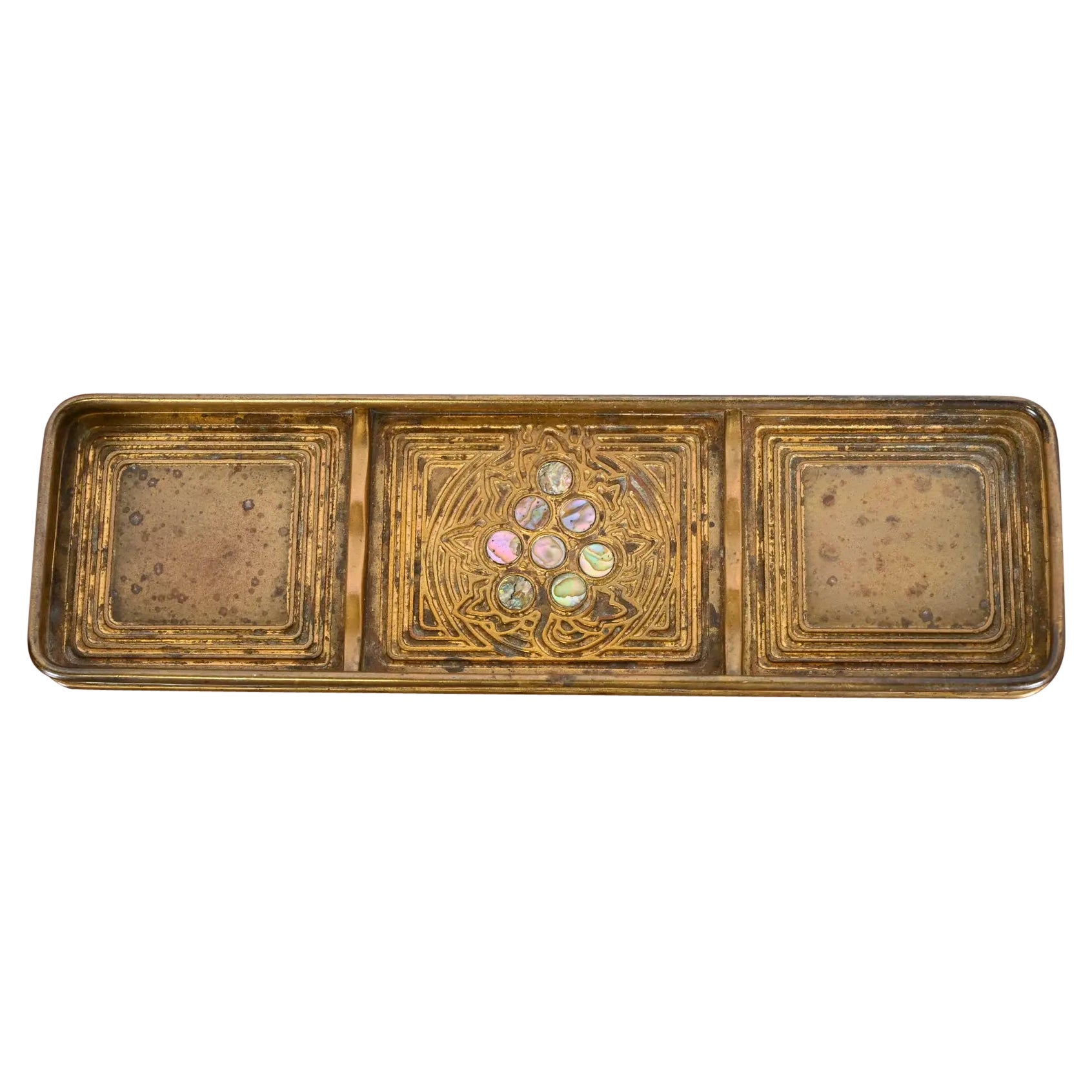 Tiffany Studios New York Bronze Doré and Abalone Pen Tray