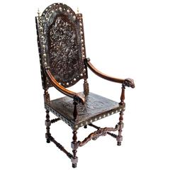 Antique French Walnut Armchair Throne Chair, circa 1860