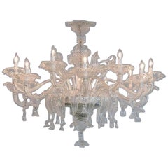 Lustre vénitien de Murano sur mesure, transparent, large et plat Italie