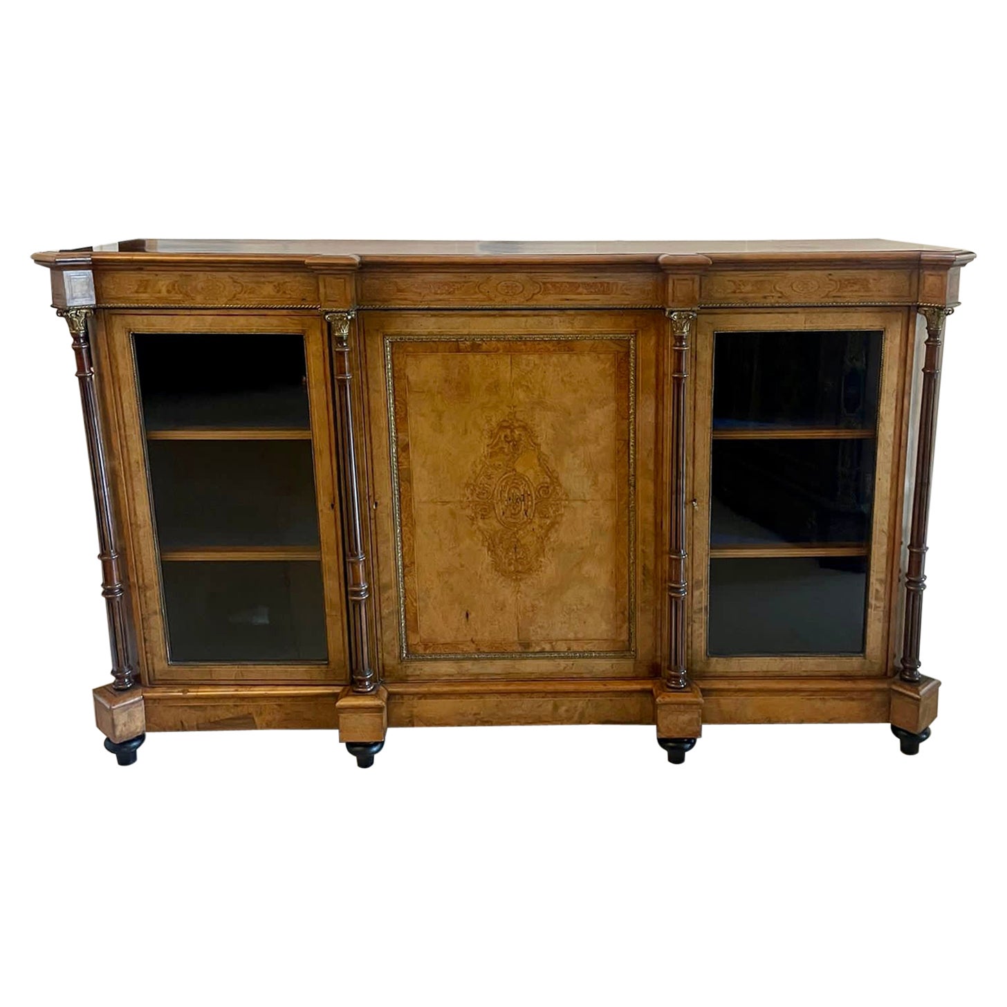 Credenza/Escritorio Victoriano Antiguo con Incrustaciones de Nogal de Calidad Excepcional