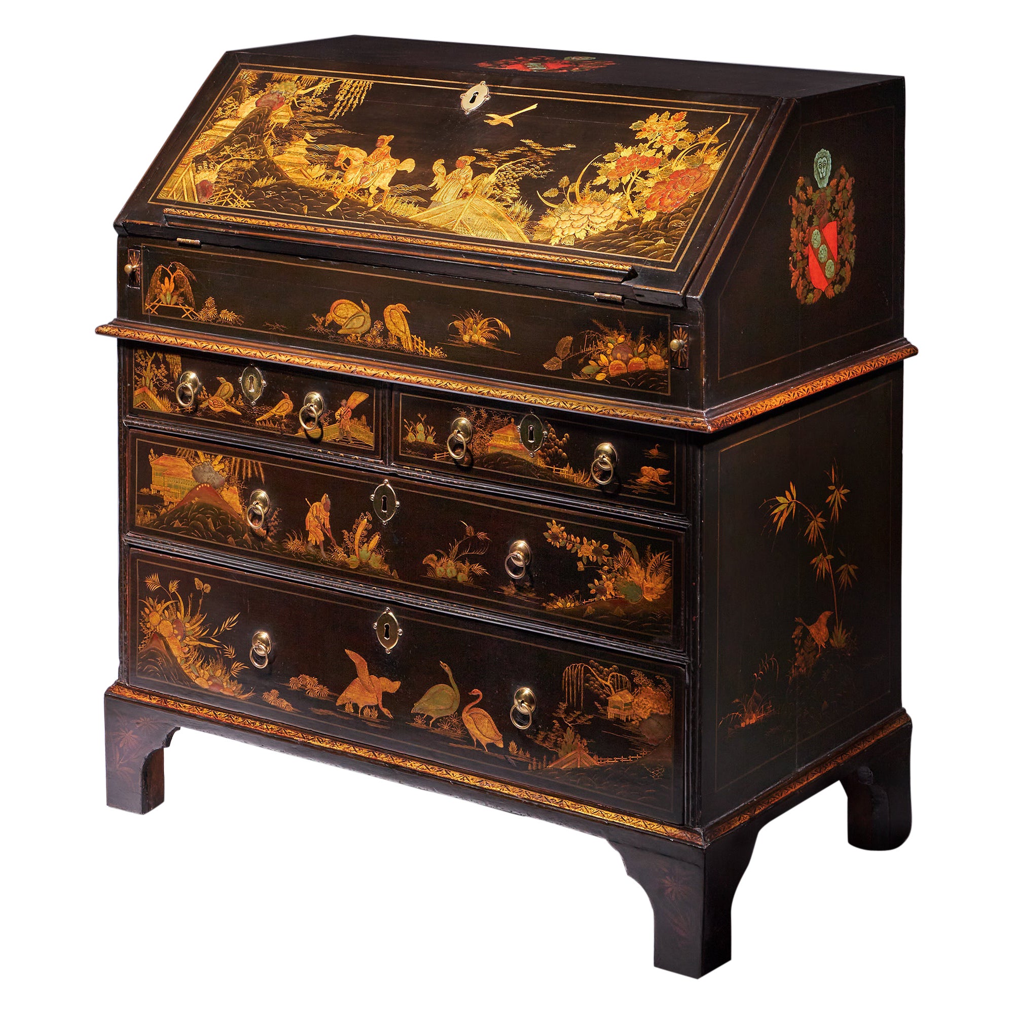 The Sir William Stephenson 18th Century George II Lacquer Chinoiserie Bureau