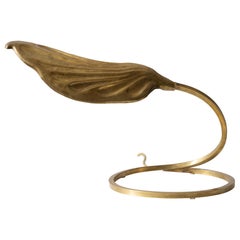 Tommaso Barbi, Vintage Italian Design, Single Leaf Brass Table Lamp 1970s