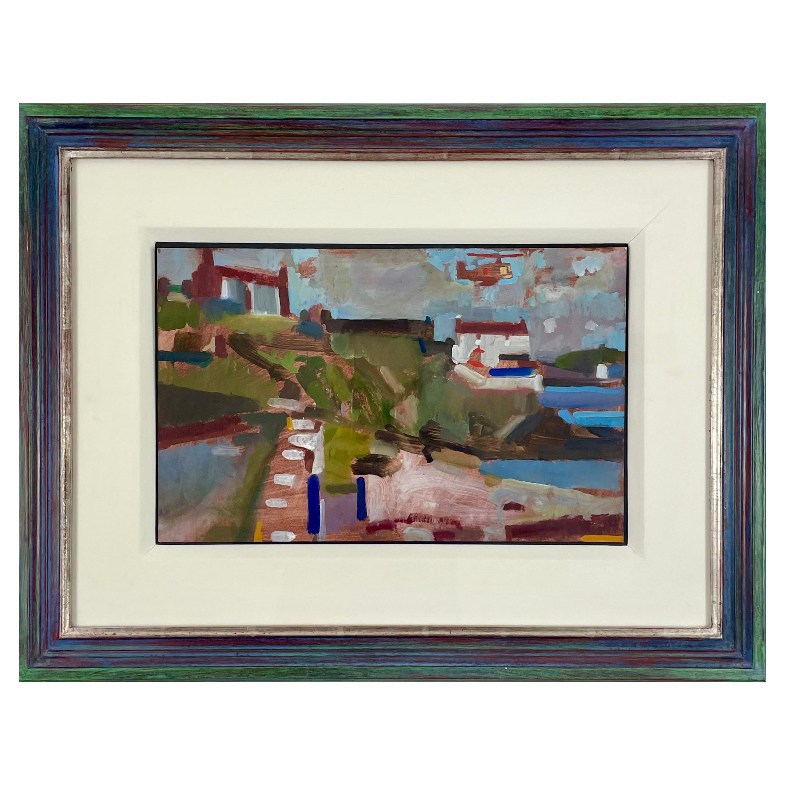 Michael Upton, inglese 1938-2002, olio su cartoncino, paesaggio della Cornovaglia.