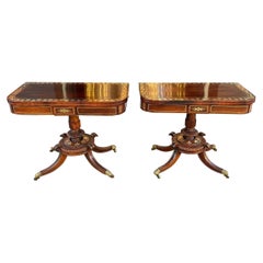 Antique Pair of English Regency Kingwood & Foliage Vine Brass Inlaid Card Tables, C 1810