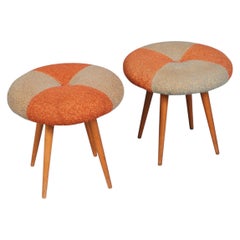Pair of Round Beech Two Toned Ottomans / Stools