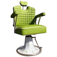 Vintage Custom Barber Chair 1960s Re-Upholstered Armchair Green