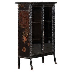 19th English Faux Bamboo Lacquered Glazed Cabinet